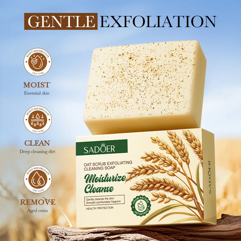 Natural Organic Oat Scrub Exfoliating Cleaning Soap Handmade Body and Face Deep Cleansing Soap Brighten Tender Skin Shrink Pores