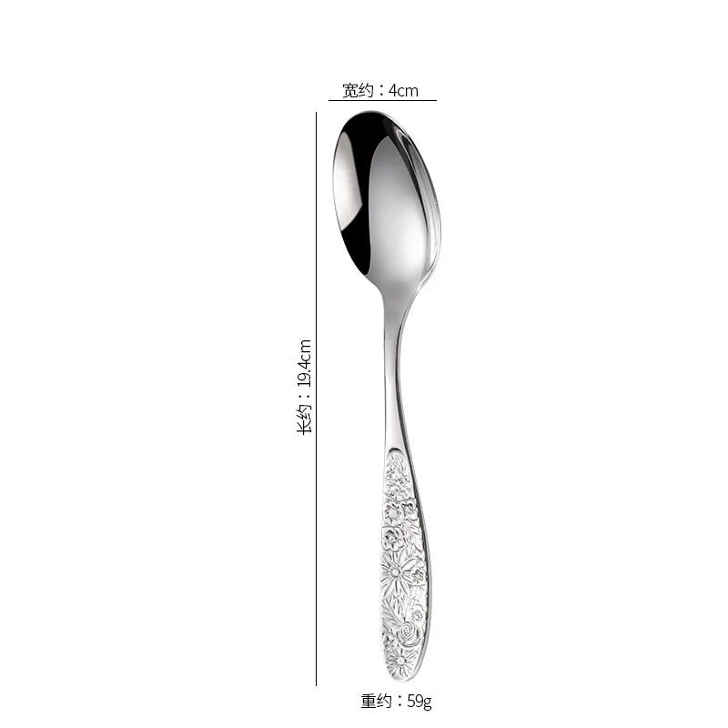 GH304 stainless steel western tableware pattern embossed knives and forks spoon four-piece set for restaurant hotel home use
