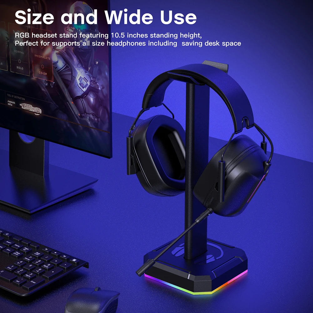 Headset Support Stand RGB Backlight Gaming Headset Holder Display Rack Aluminuim Alloy Desktop Earphone Hanger Vertical Bracket