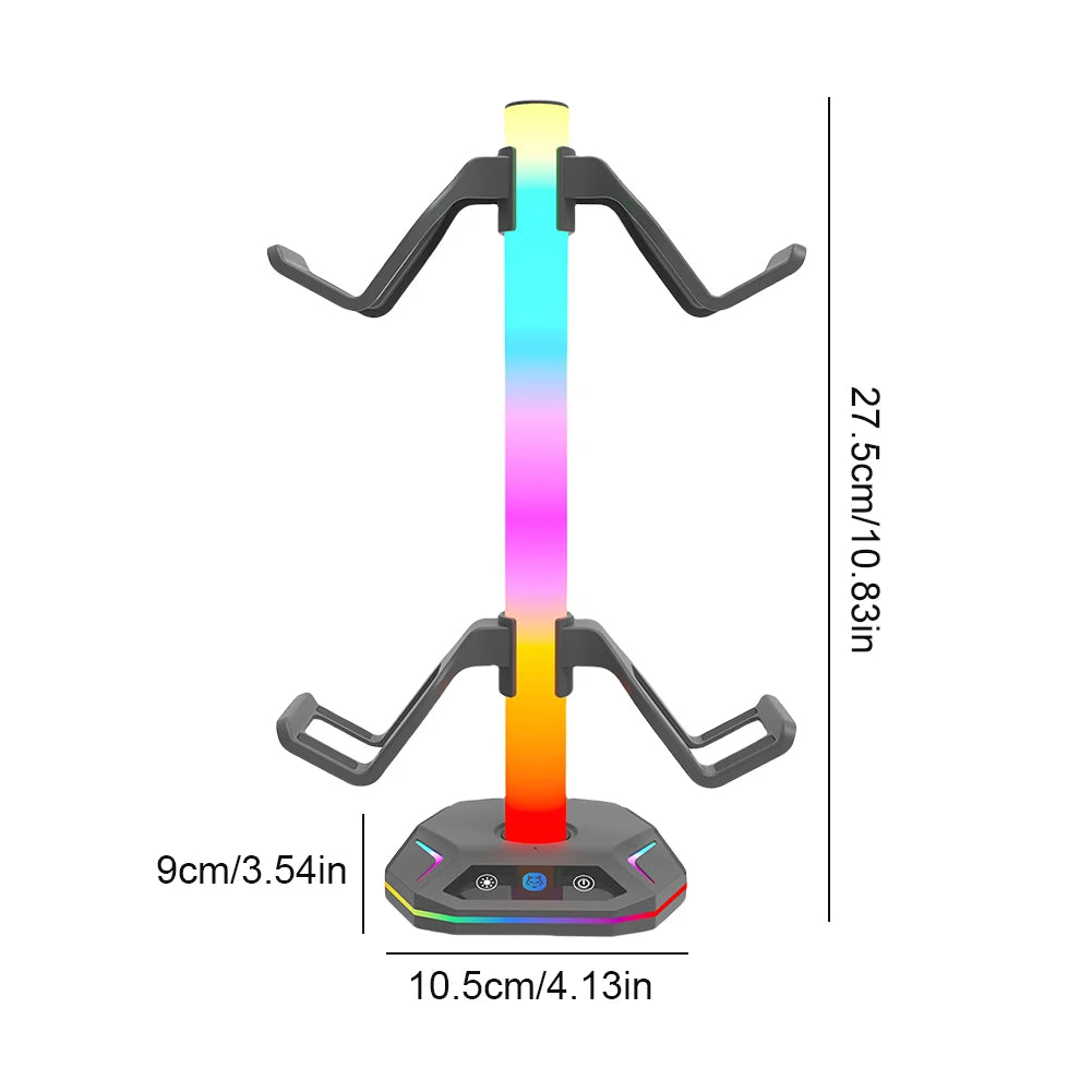 RGB Headphone Stand Controller Hook 9 Light Modes for Desk Controller Stand Hanger Desktop Display Holder Gaming Headset Holder