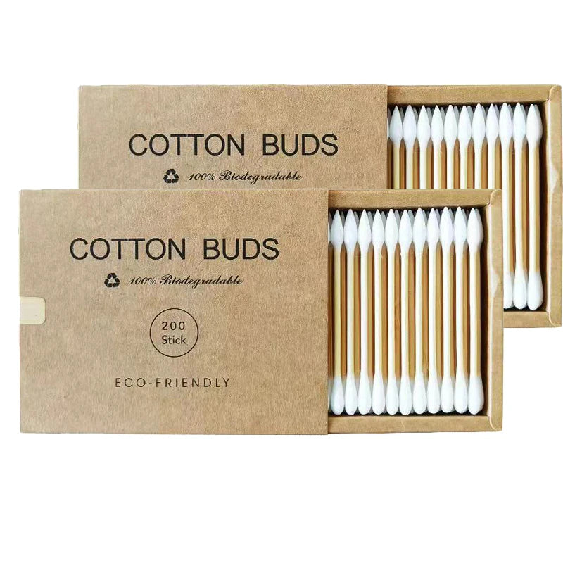 Two boxes of bamboo cotton swabs 400 pcs, biodegradable, organic wooden cotton swabs, double-ended ear swabs, 100% eco-natural