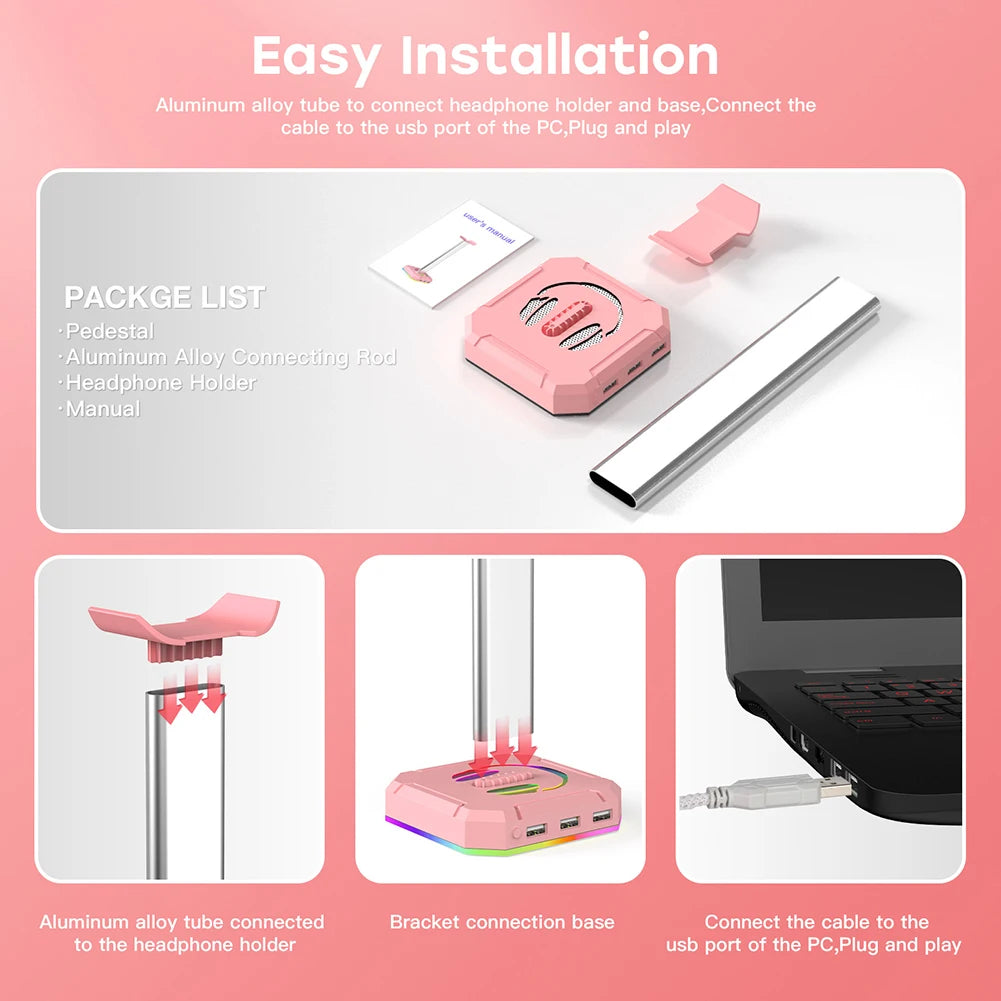 Aluminuim Alloy Headphone Stand RGB Backlight Headphone Bracket Display Rack Gaming Headset Holder Vertical Bracket Hanger