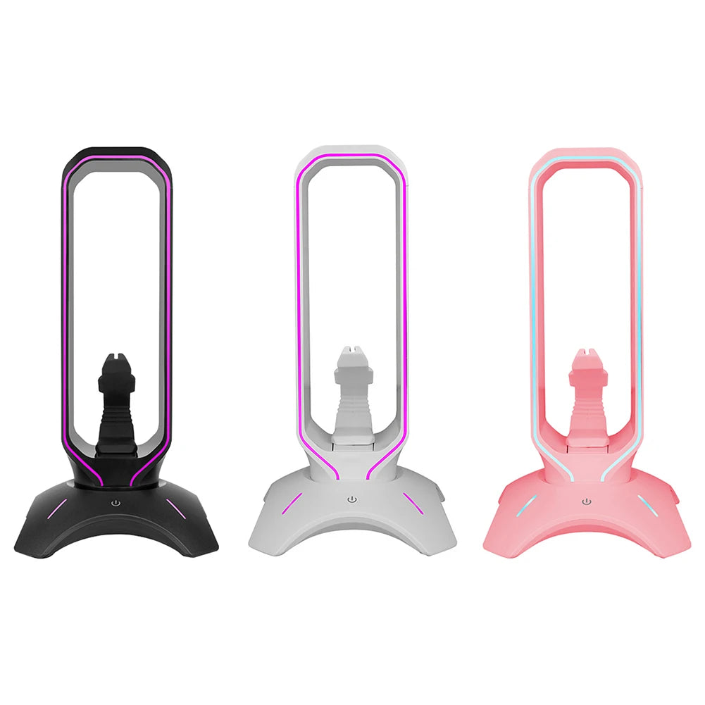 RGB Headset Stand with Mouse Bungee Cord Holder Gaming Headphone Stand with 2 USB Ports Over-Ear Headset Holder for Desk Display