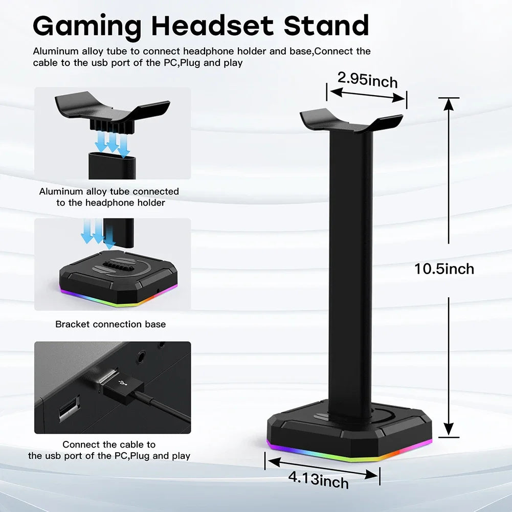 Headphone Support Stand RGB Backlight Gaming Headset Holder Display Rack Aluminum Alloy Desktop Earphone Hanger Vertical Bracket