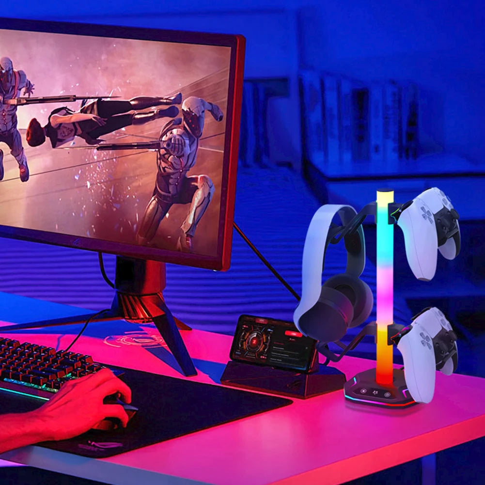 RGB Headphone Stand Controller Hook 9 Light Modes for Desk Controller Stand Hanger Desktop Display Holder Gaming Headset Holder