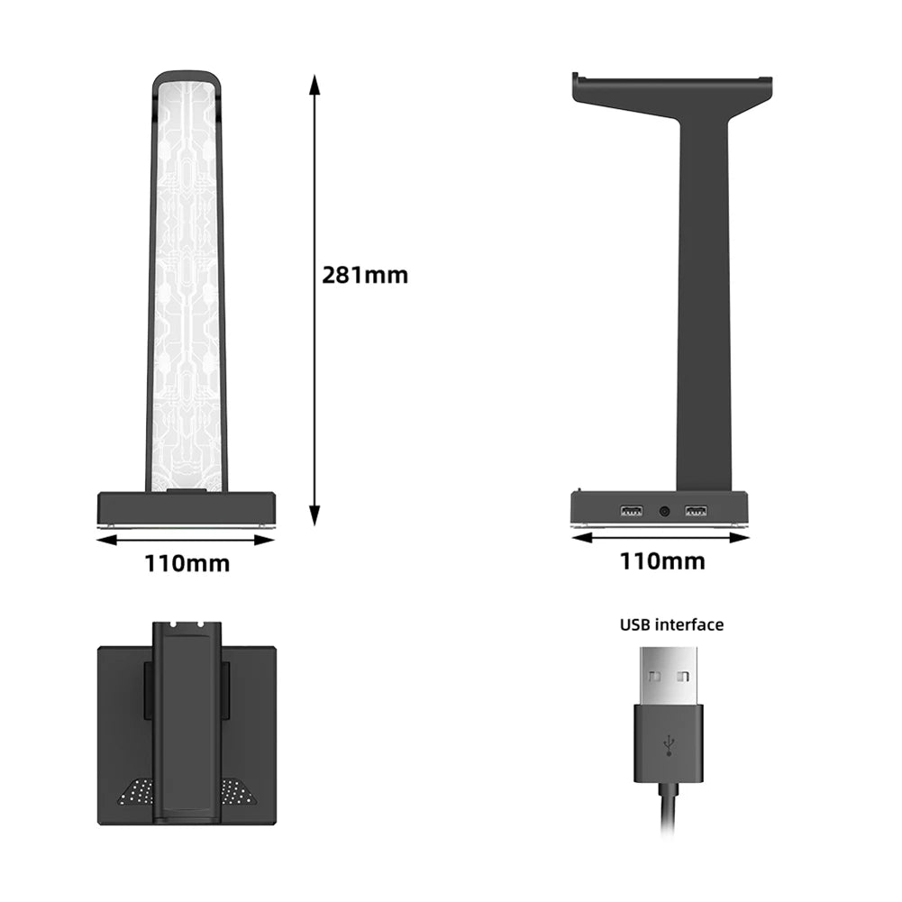 HS-01 RGB Gaming Headphone Stand Bracket Built-In 3.5mm Audio Output Port 10 Lighting Modes Headset Support Stand for Table