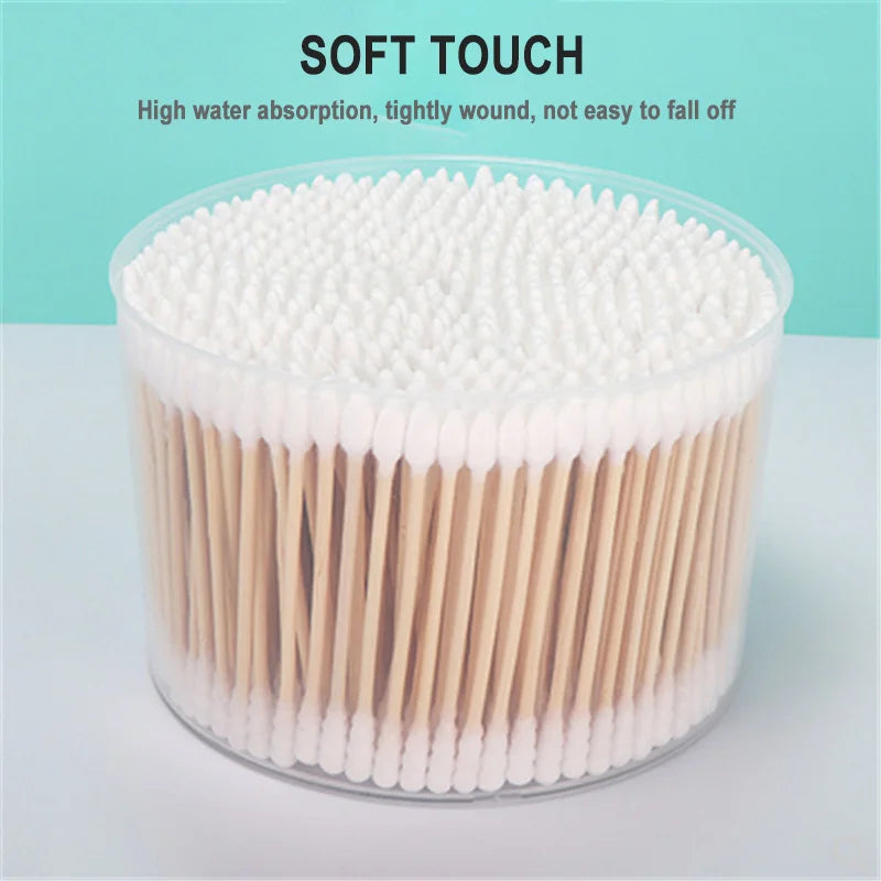 500 PCS Cotton Swabs With Case Natural Organic Paper Cotton Dual Round Head Cotton Swabs Strong Bamboo Sticks Cosmetic Tools