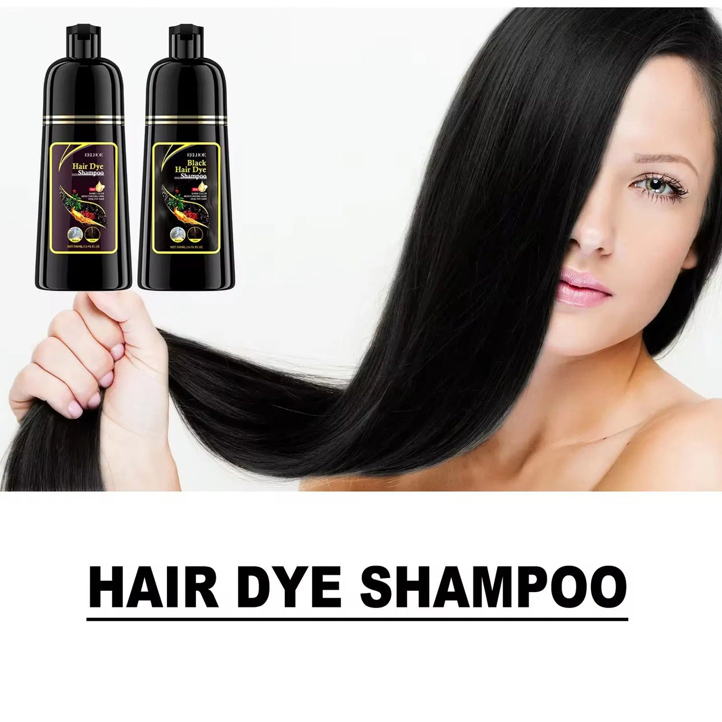 EELHOE Black Hair Dye Shampoo 3 in 1 Growth Clean Hair Darkening Deep Nourishing Black Hair Dye Shampoo Natural Organic Herbal