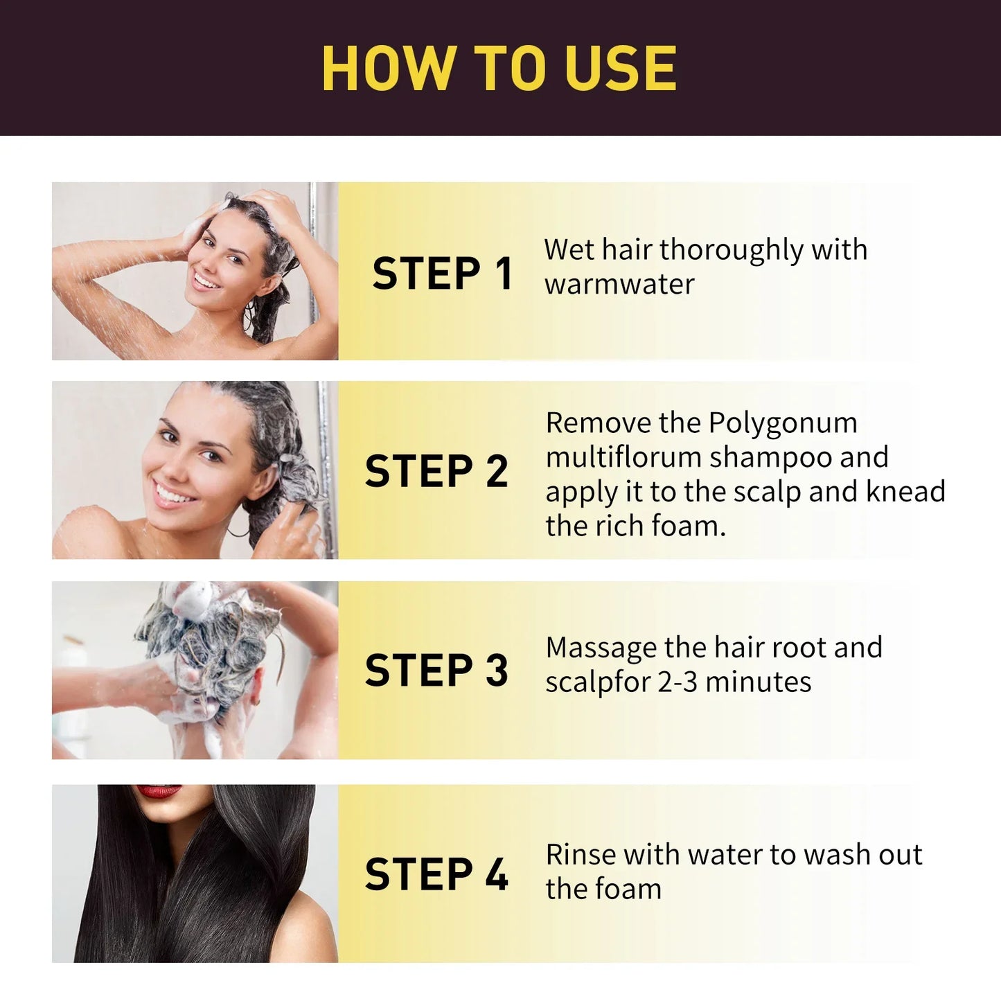 EELHOE Black Hair Dye Shampoo 3 in 1 Growth Clean Hair Darkening Deep Nourishing Black Hair Dye Shampoo Natural Organic Herbal