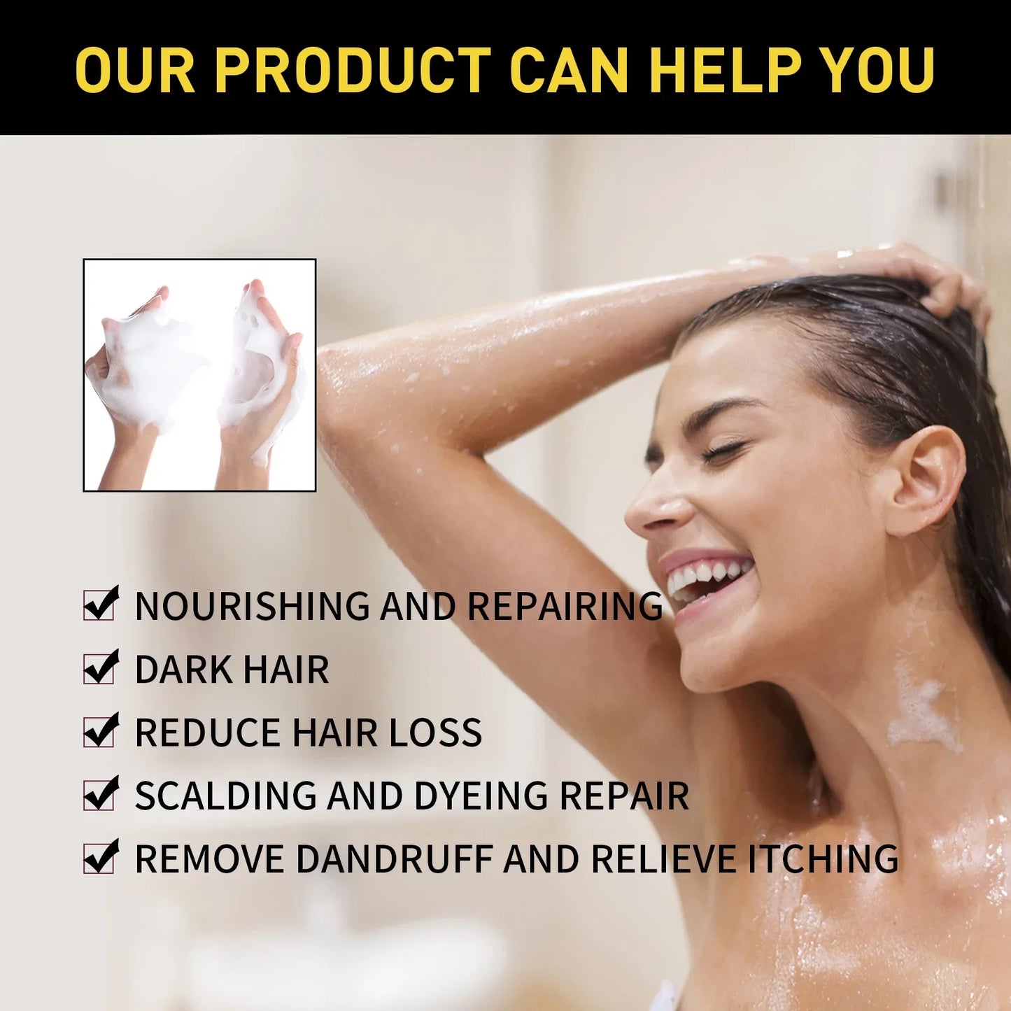 EELHOE Black Hair Dye Shampoo 3 in 1 Growth Clean Hair Darkening Deep Nourishing Black Hair Dye Shampoo Natural Organic Herbal