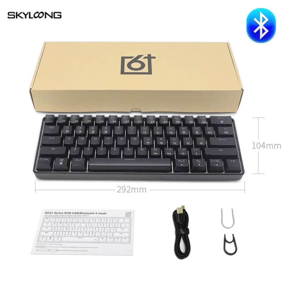 SKYLOONG GK61 Mini Portable 60% Gamer Optical Keyboard Wireless Bluetooth RGB Backlit Gaming Keyboard SK61 For Desktop iPad