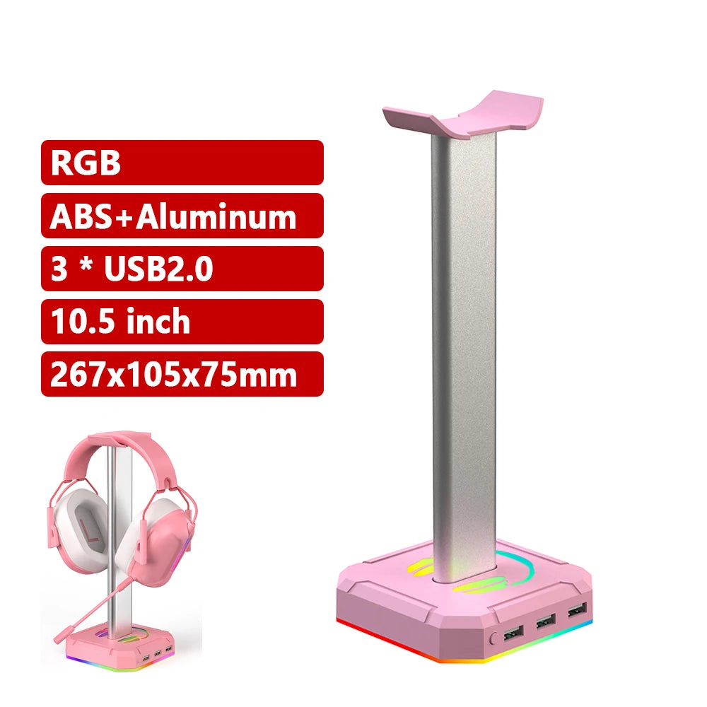 HS-01 RGB Gaming Headphone Stand Bracket Built-In 3.5mm Audio Output Port 10 Lighting Modes Headset Support Stand for Table