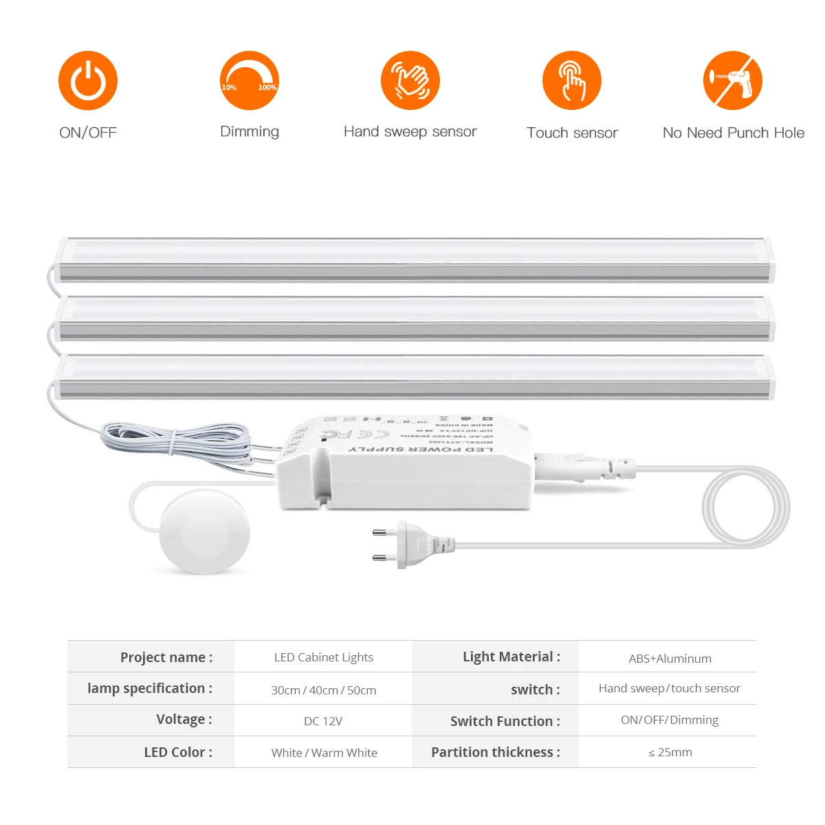 Motion Touch Sensor LED Lights Wireless Light Penetrable Wood Aluminum Bar Light Cabinet Wardrobe Lamp Backlight For Kitchen