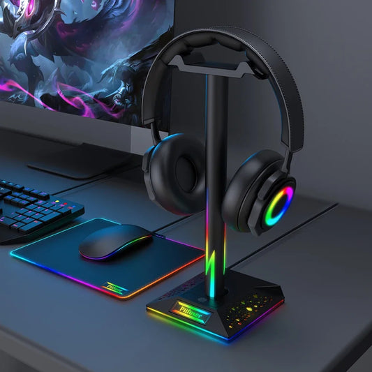 RGB Lights Headphone Stand With Type-c USB Ports Gaming Headphone Holder for All Headsets Gamers Gaming PC Accessories Desk