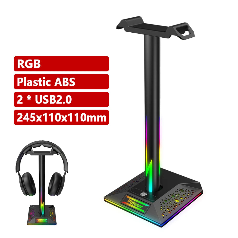 HS-01 RGB Gaming Headphone Stand Bracket Built-In 3.5mm Audio Output Port 10 Lighting Modes Headset Support Stand for Table
