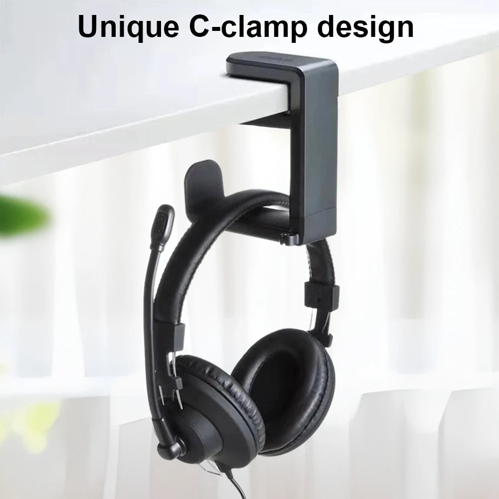 Headphone Stand PC Gaming Headset Stand Under Desk 360 Degree Rotating Headphone Hook Clamp-On Headphone Holder