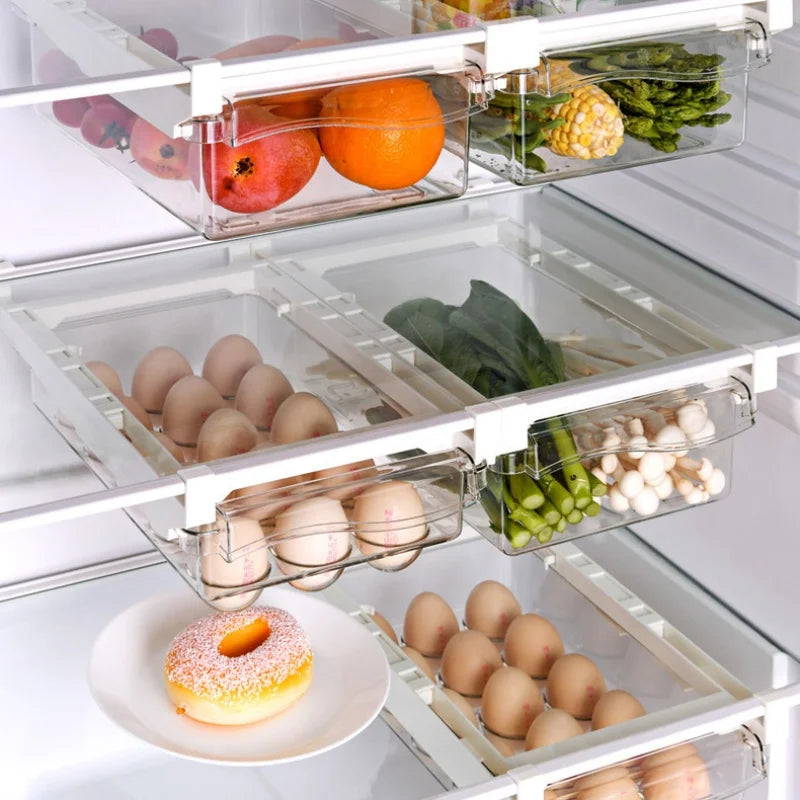 Kitchen Storage Box Fruit Vegetable Preservation Organizer Transparent Egg Container Under-shelf Refrigerator Drawer