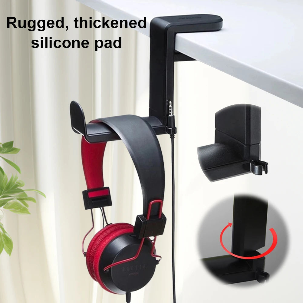 Headphone Stand PC Gaming Headset Stand Under Desk 360 Degree Rotating Headphone Hook Clamp-On Headphone Holder