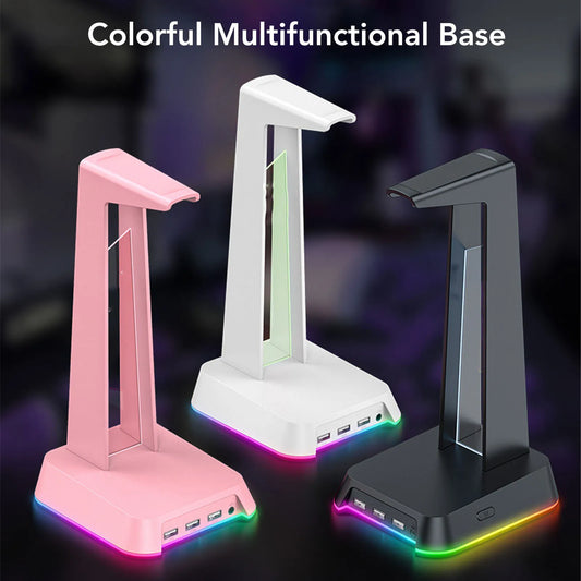 Gaming Headset Stand USB Port Multifunctional Colorful Lighting Desk Game Headphone Stand for Home