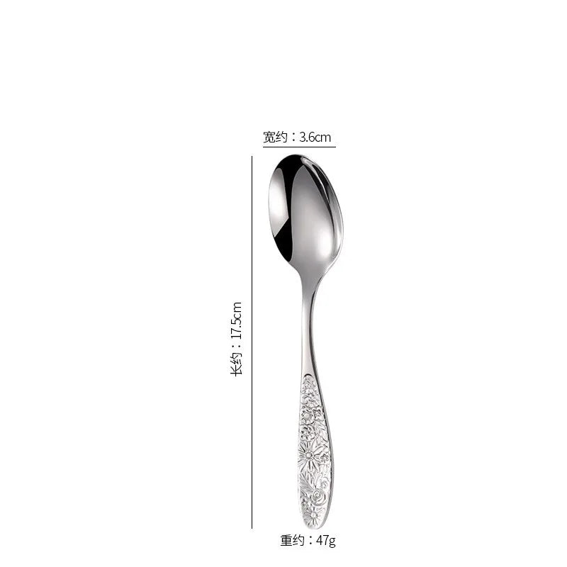 GH304 stainless steel western tableware pattern embossed knives and forks spoon four-piece set for restaurant hotel home use