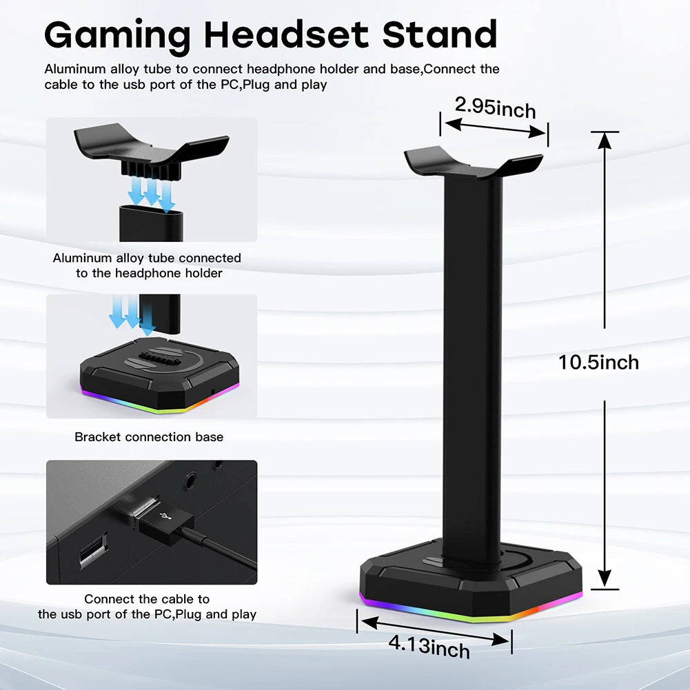 Headset Support Stand RGB Backlight Gaming Headset Holder Display Rack Aluminuim Alloy Desktop Earphone Hanger Vertical Bracket