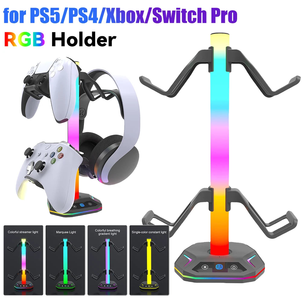 RGB Headphone Stand Controller Hook 9 Light Modes for Desk Controller Stand Hanger Desktop Display Holder Gaming Headset Holder