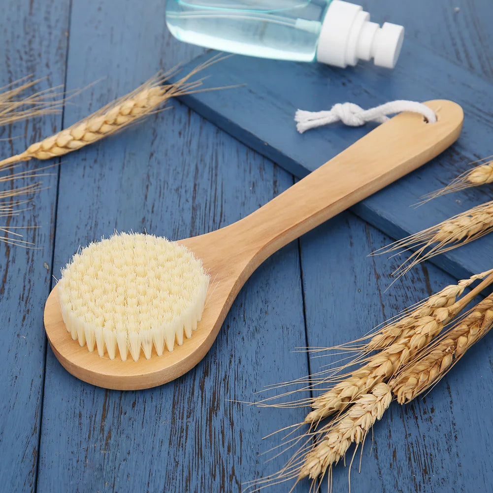 SPA Wooden Body Brush Natural Boar Bristle Organic Dry Skin Body Brush Bamboo Wet Back Shower Brushes Exfoliating Bathing Brush