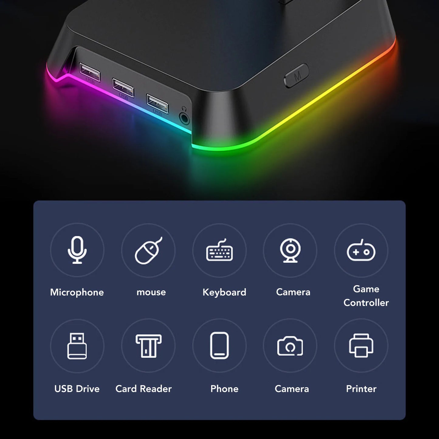 Gaming Headset Stand USB Port Multifunctional Colorful Lighting Desk Game Headphone Stand for Home