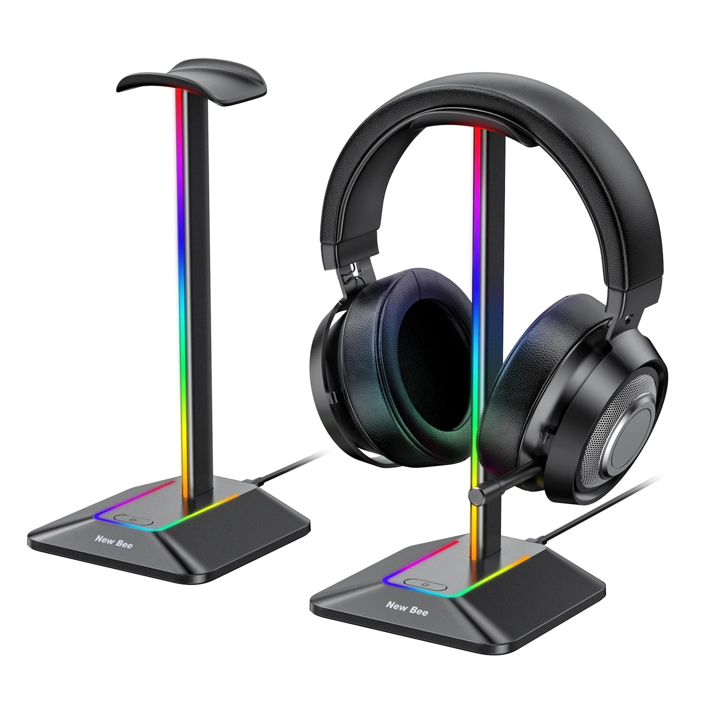 New Bee Z8 Headphones Stand RGB Gaming Holder with 2 USB Ports Desk Headset Cool Display Holder Non-Slip Rubber Base for Gamer