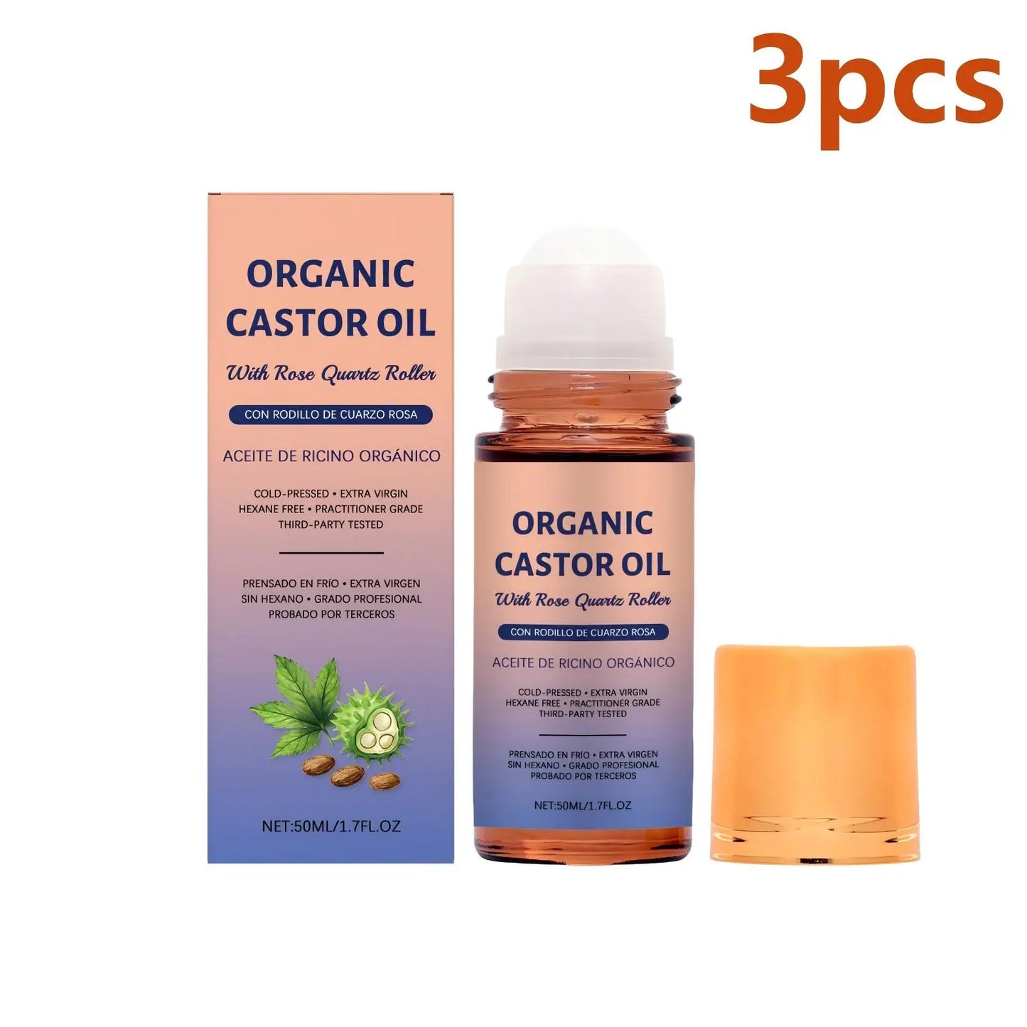 Roll-On Castor Oil Hair Growth Products Deep Hydration Face Treatment for Skin Tightening Moisturize Natural Castor Oil Organic