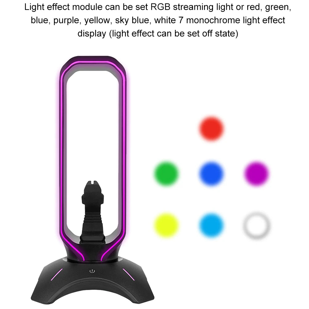 RGB Headset Stand with Mouse Bungee Cord Holder Gaming Headphone Stand with 2 USB Ports Over-Ear Headset Holder for Desk Display