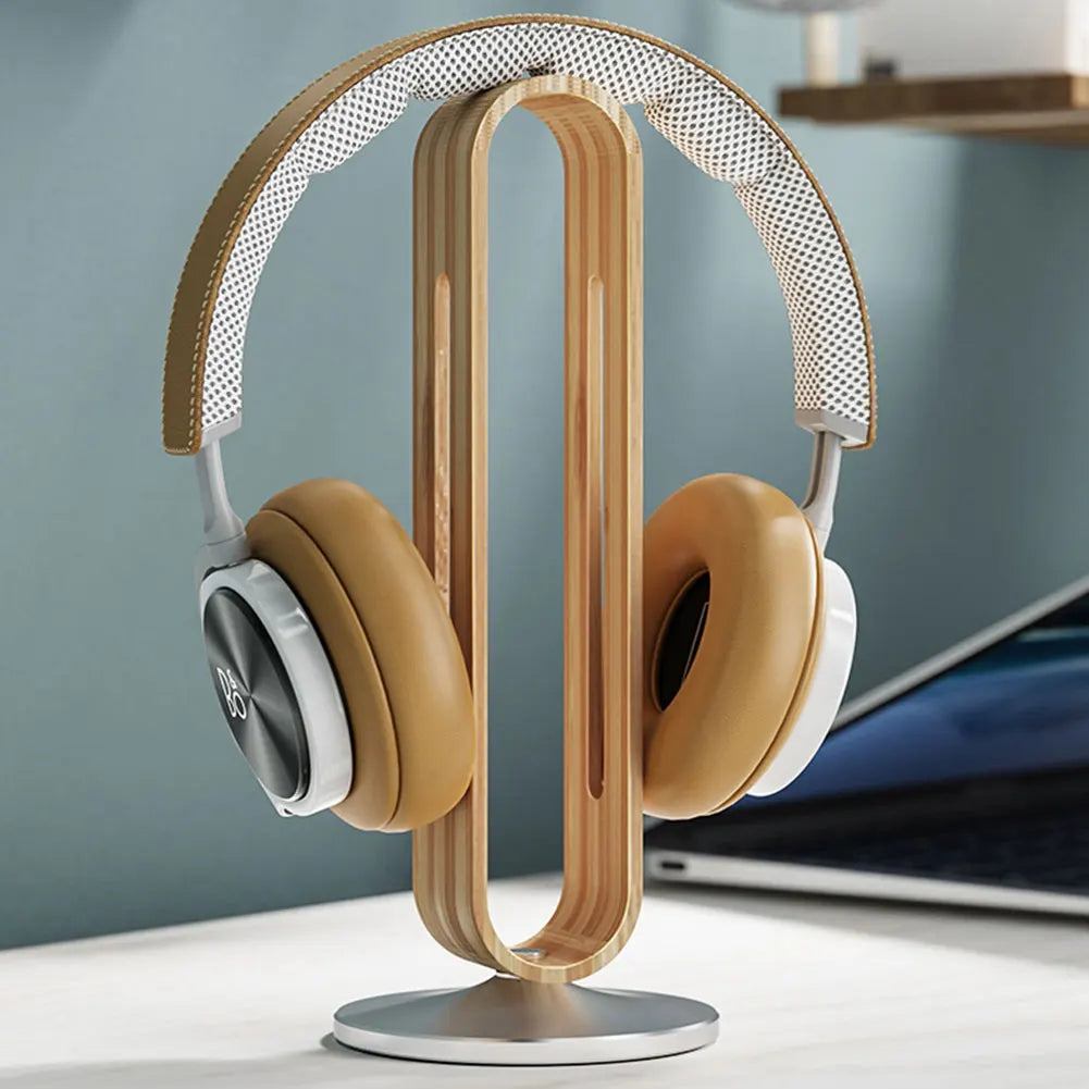 Gaming Headset Hanger Stand Headsets Art Storage Rack Bamboo Wood Aluminum Earphone Display Rack Hanger Holder Bracket