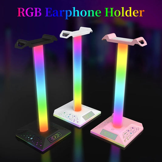 RGB Headset Stand Dream color Lights with Type-c USB Ports Headphone Holder for TV Desktop Gamers Gaming PC Accessories Desk