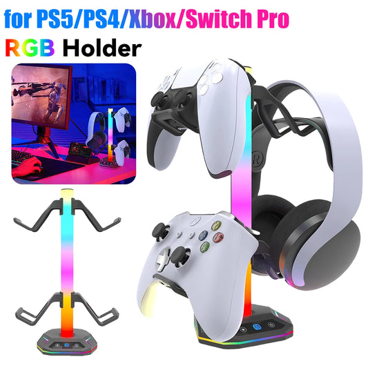 RGB Headphone Stand Controller Hook 9 Light Modes for Desk Controller Stand Hanger Desktop Display Holder Gaming Headset Holder