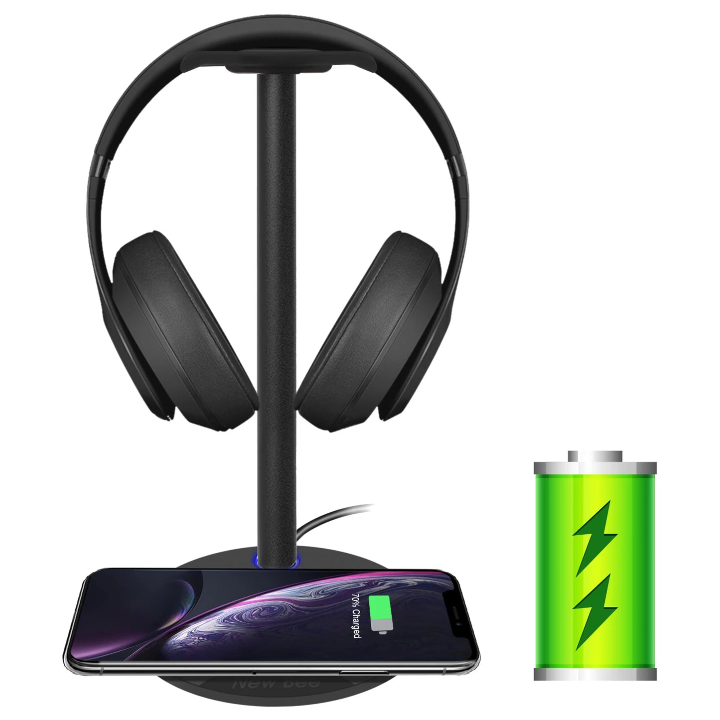 New Bee Z8 Headphones Stand RGB Gaming Holder with 2 USB Ports Desk Headset Cool Display Holder Non-Slip Rubber Base for Gamer