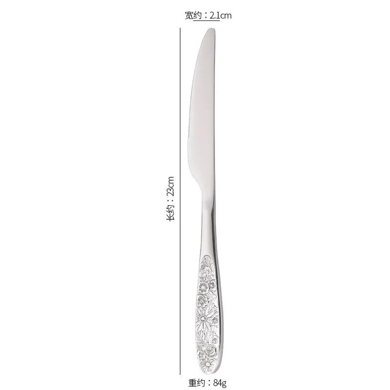 GH304 stainless steel western tableware pattern embossed knives and forks spoon four-piece set for restaurant hotel home use