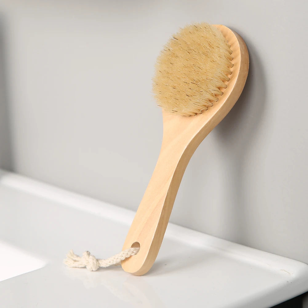 SPA Wooden Body Brush Natural Boar Bristle Organic Dry Skin Body Brush Bamboo Wet Back Shower Brushes Exfoliating Bathing Brush