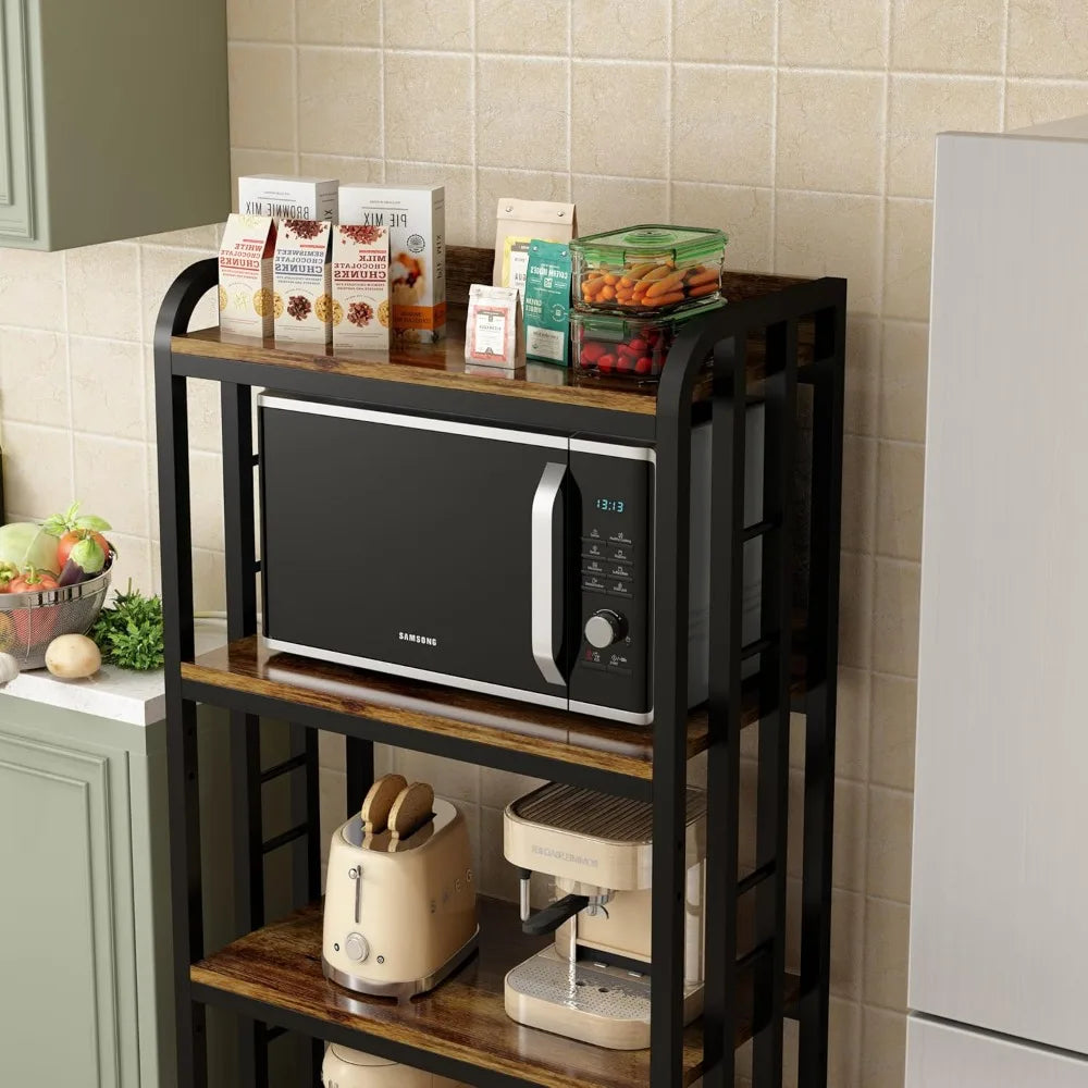 4-Tier Kitchen Baker's Rack with Rolling Wheels, Microwave Oven Cart Stand, Adjustable Utility Shelving Storage Unit, Heavy Duty